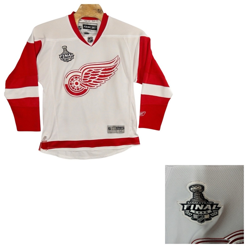 CCM Detroit Redwings 2009 Stanley Cup Hockey Jersey Reebok Mens Medium White NHL